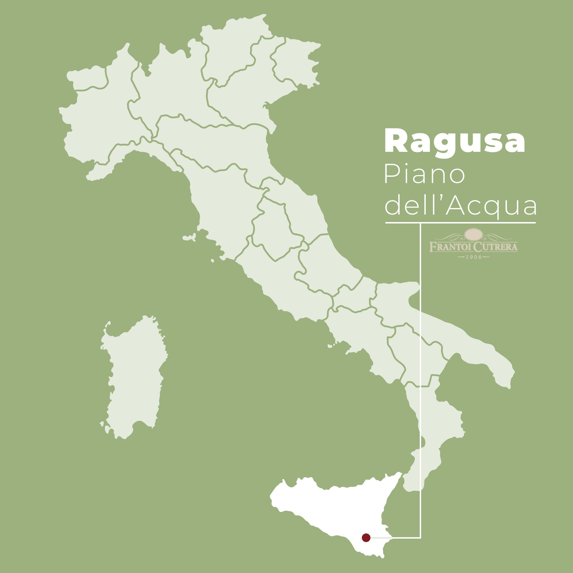 Mapa Włoch z zaznaczoną lokalizacją Frantoi Cutrera